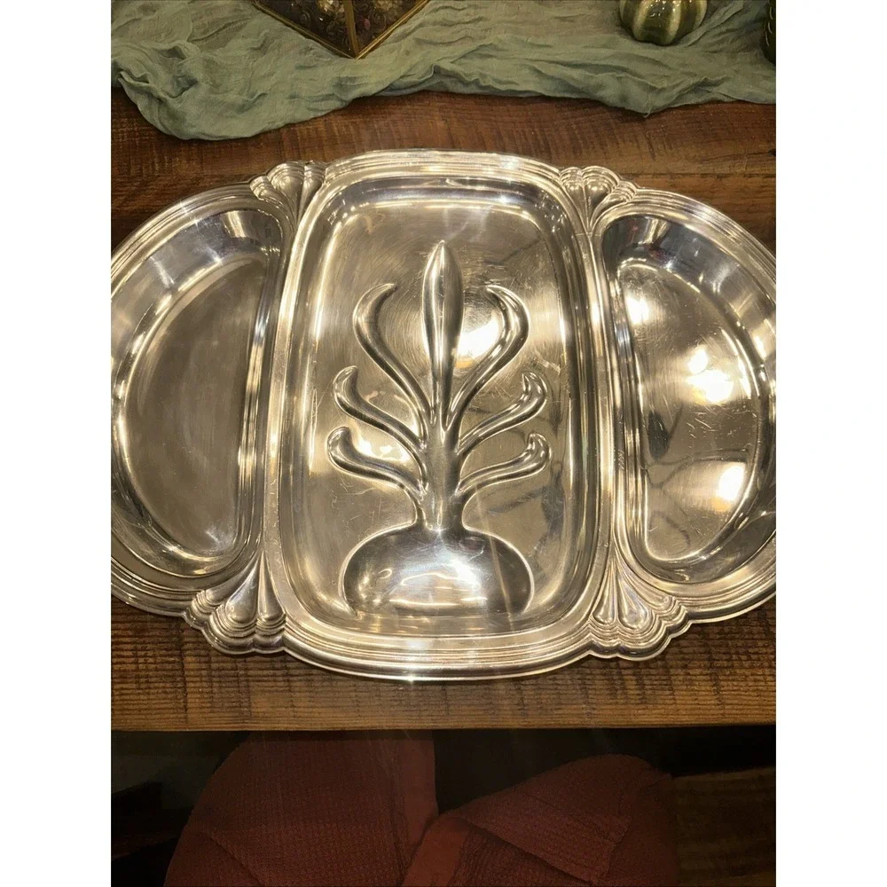 Vintage  Silver Plate Divided Meat Carving Serving Tray